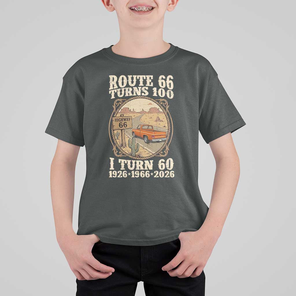 Route Highway 66 Turns 100 I Turn 60 T Shirt For Kid Vintage 1966 Road Sign Classic Pickup Truck Lover 60th Birthday Gift