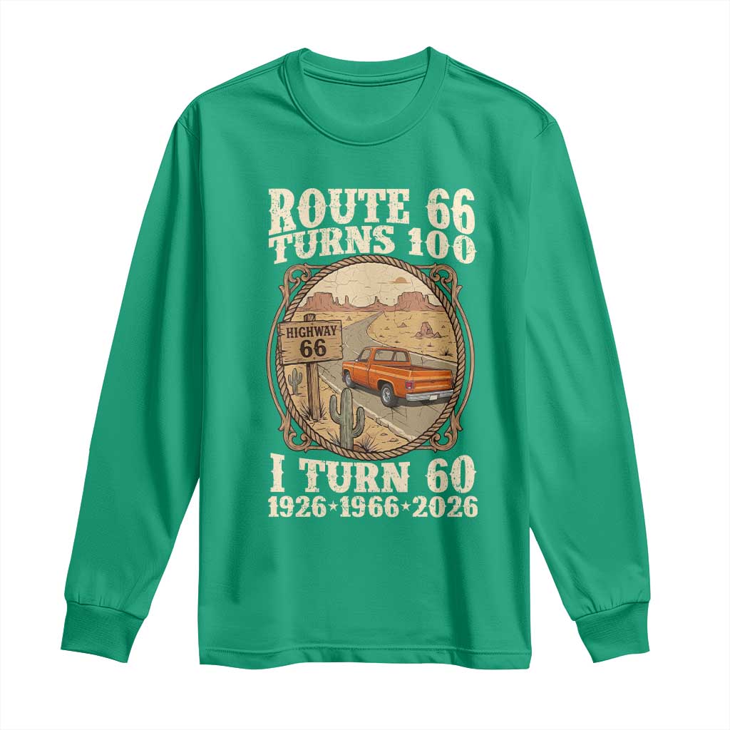 Route Highway 66 Turns 100 I Turn 60 Long Sleeve Shirt Vintage 1966 Road Sign Classic Pickup Truck Lover 60th Birthday Gift