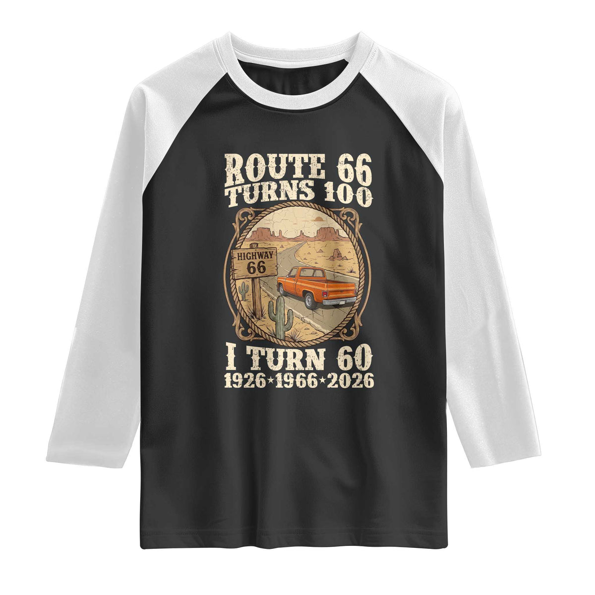 Route Highway 66 Turns 100 I Turn 60 Raglan Shirt Vintage 1966 Road Sign Classic Pickup Truck Lover 60th Birthday Gift