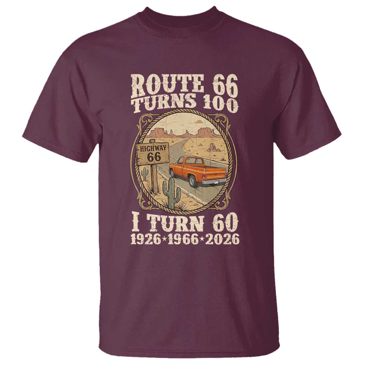 Route Highway 66 Turns 100 I Turn 60 T Shirt Vintage 1966 Road Sign Classic Pickup Truck Lover 60th Birthday Gift