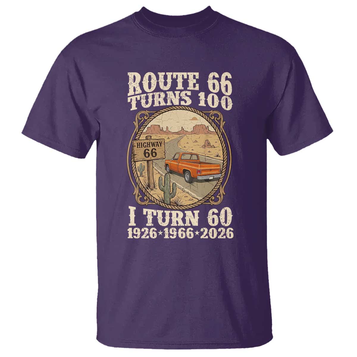Route Highway 66 Turns 100 I Turn 60 T Shirt Vintage 1966 Road Sign Classic Pickup Truck Lover 60th Birthday Gift