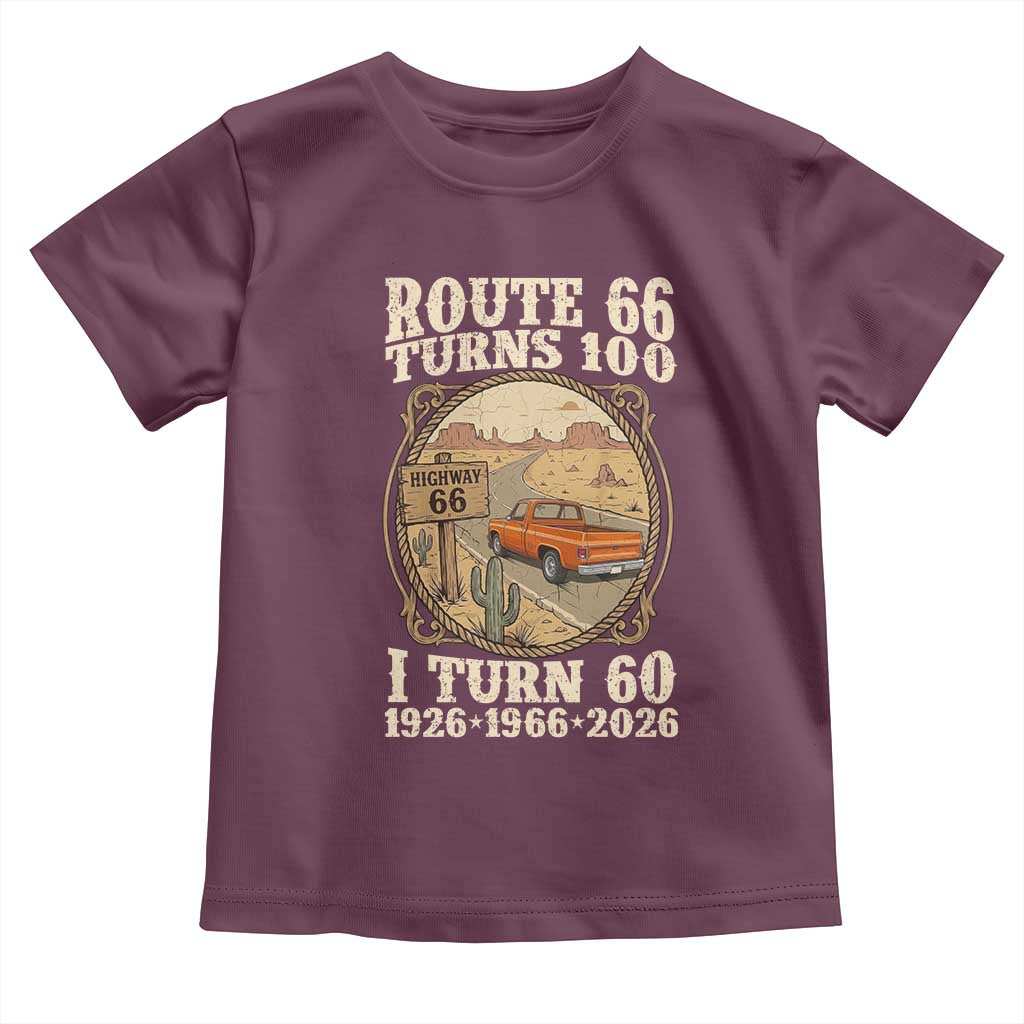 Route Highway 66 Turns 100 I Turn 60 Toddler T Shirt Vintage 1966 Road Sign Classic Pickup Truck Lover 60th Birthday Gift