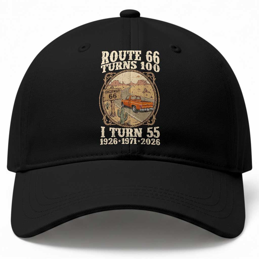 Route Highway 66 Turns 100 I Turn 55 Baseball Cap Vintage 1971 Road Sign Classic Pickup Truck Lover 55th Birthday Gift