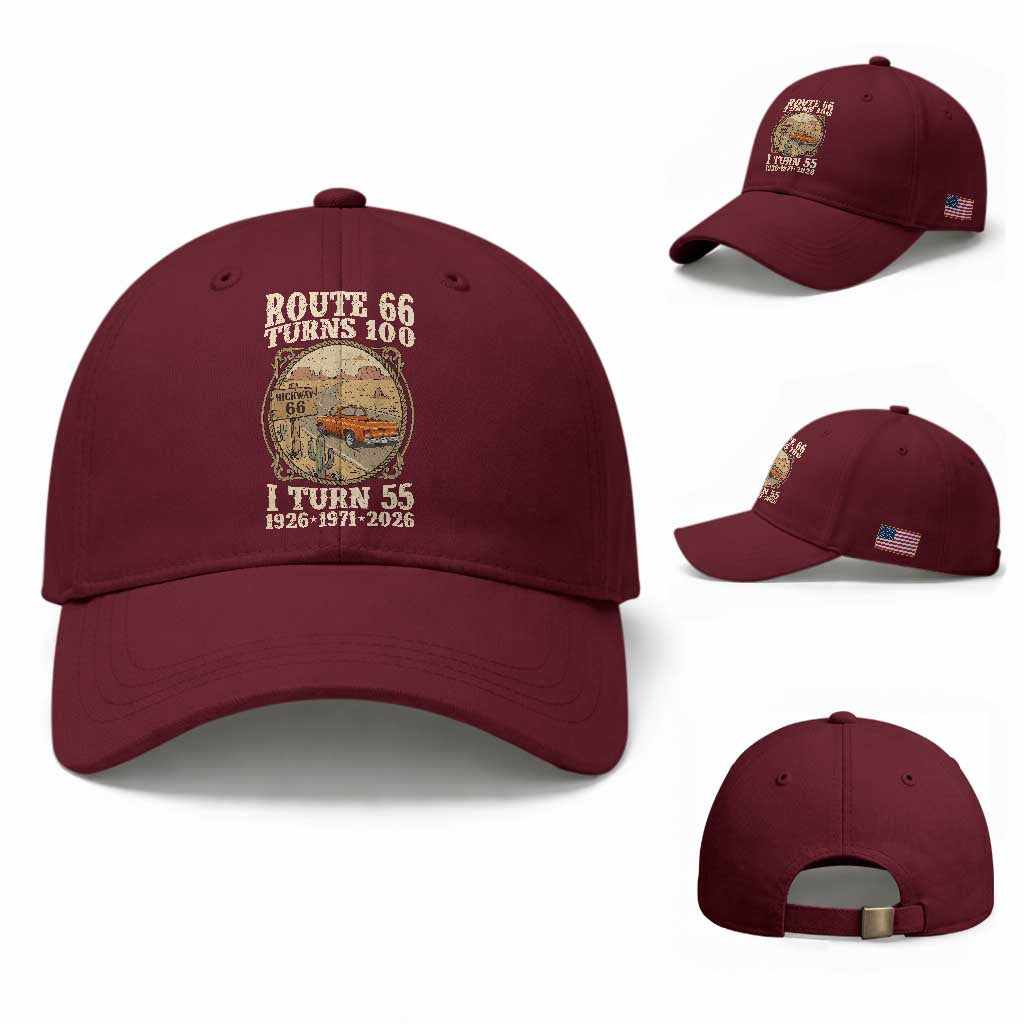Route Highway 66 Turns 100 I Turn 55 Baseball Cap Vintage 1971 Road Sign Classic Pickup Truck Lover 55th Birthday Gift
