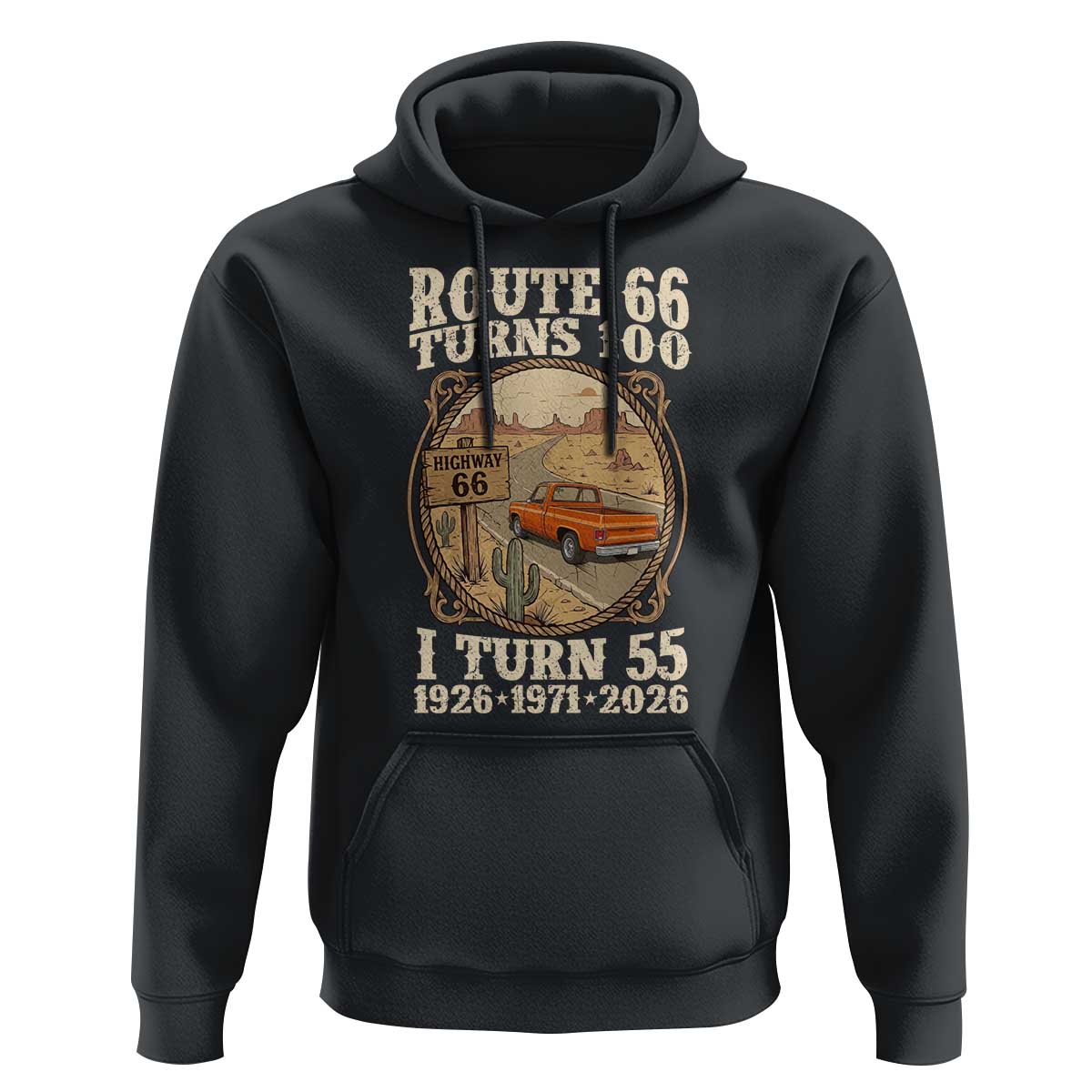 Route Highway 66 Turns 100 I Turn 55 Hoodie Vintage 1971 Road Sign Classic Pickup Truck Lover 55th Birthday Gift