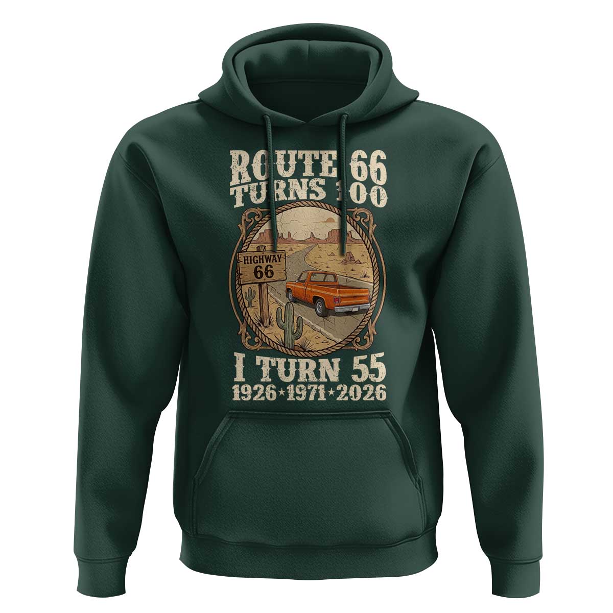 Route Highway 66 Turns 100 I Turn 55 Hoodie Vintage 1971 Road Sign Classic Pickup Truck Lover 55th Birthday Gift