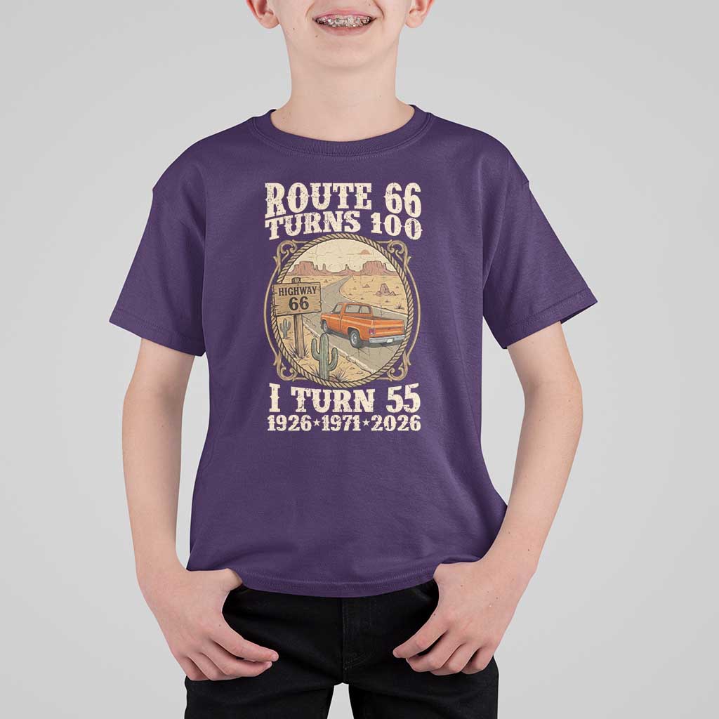 Route Highway 66 Turns 100 I Turn 55 T Shirt For Kid Vintage 1971 Road Sign Classic Pickup Truck Lover 55th Birthday Gift