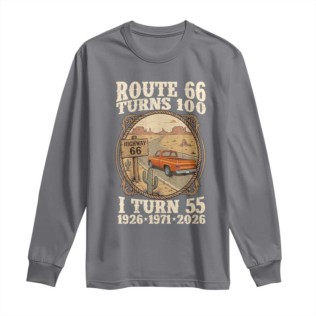 Route Highway 66 Turns 100 I Turn 55 Long Sleeve Shirt Vintage 1971 Road Sign Classic Pickup Truck Lover 55th Birthday Gift
