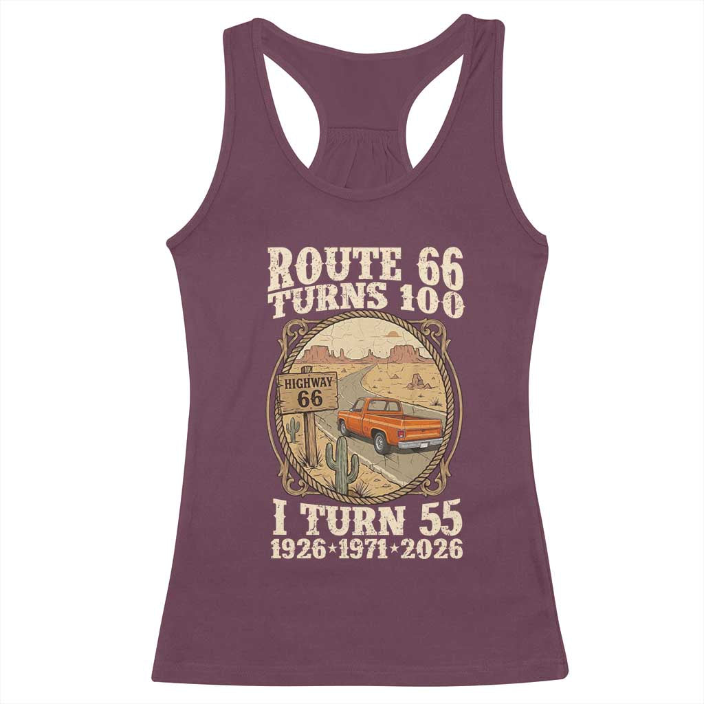 Route Highway 66 Turns 100 I Turn 55 Racerback Tank Top Vintage 1971 Road Sign Classic Pickup Truck Lover 55th Birthday Gift