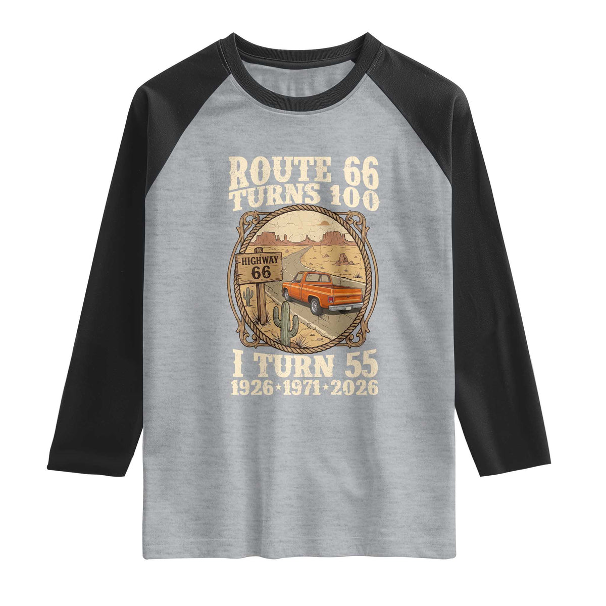 Route Highway 66 Turns 100 I Turn 55 Raglan Shirt Vintage 1971 Road Sign Classic Pickup Truck Lover 55th Birthday Gift