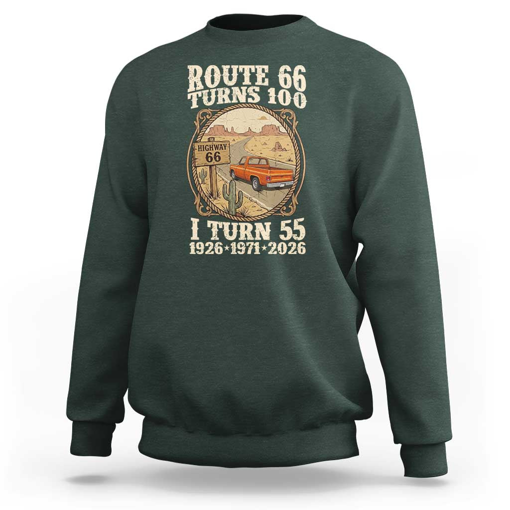 Route Highway 66 Turns 100 I Turn 55 Sweatshirt Vintage 1971 Road Sign Classic Pickup Truck Lover 55th Birthday Gift