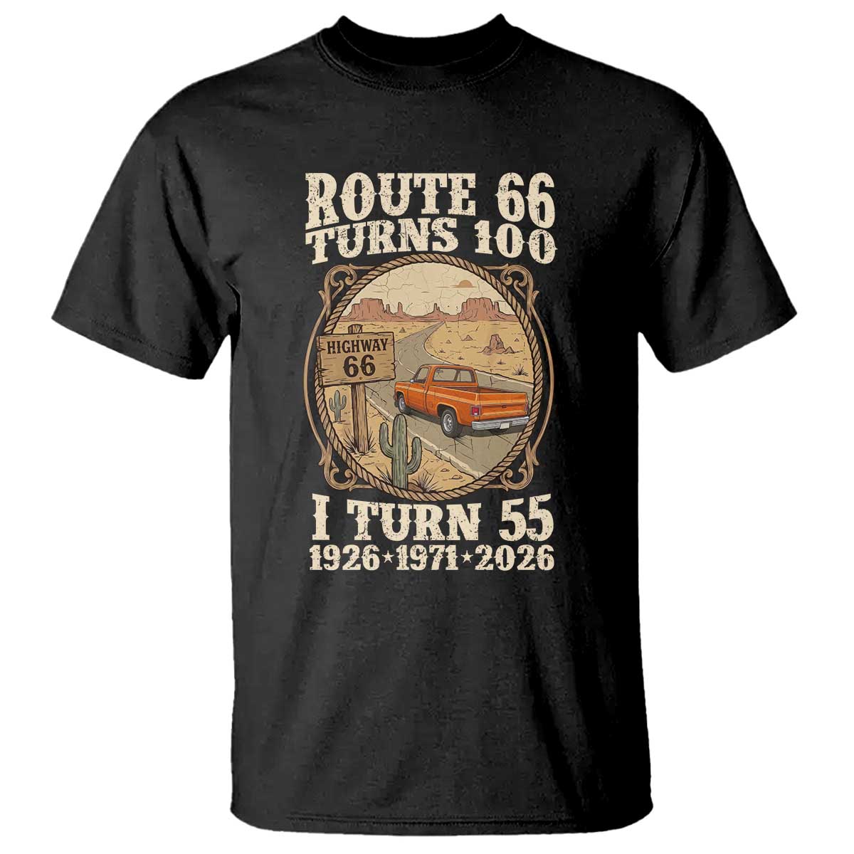 Route Highway 66 Turns 100 I Turn 55 T Shirt Vintage 1971 Road Sign Classic Pickup Truck Lover 55th Birthday Gift