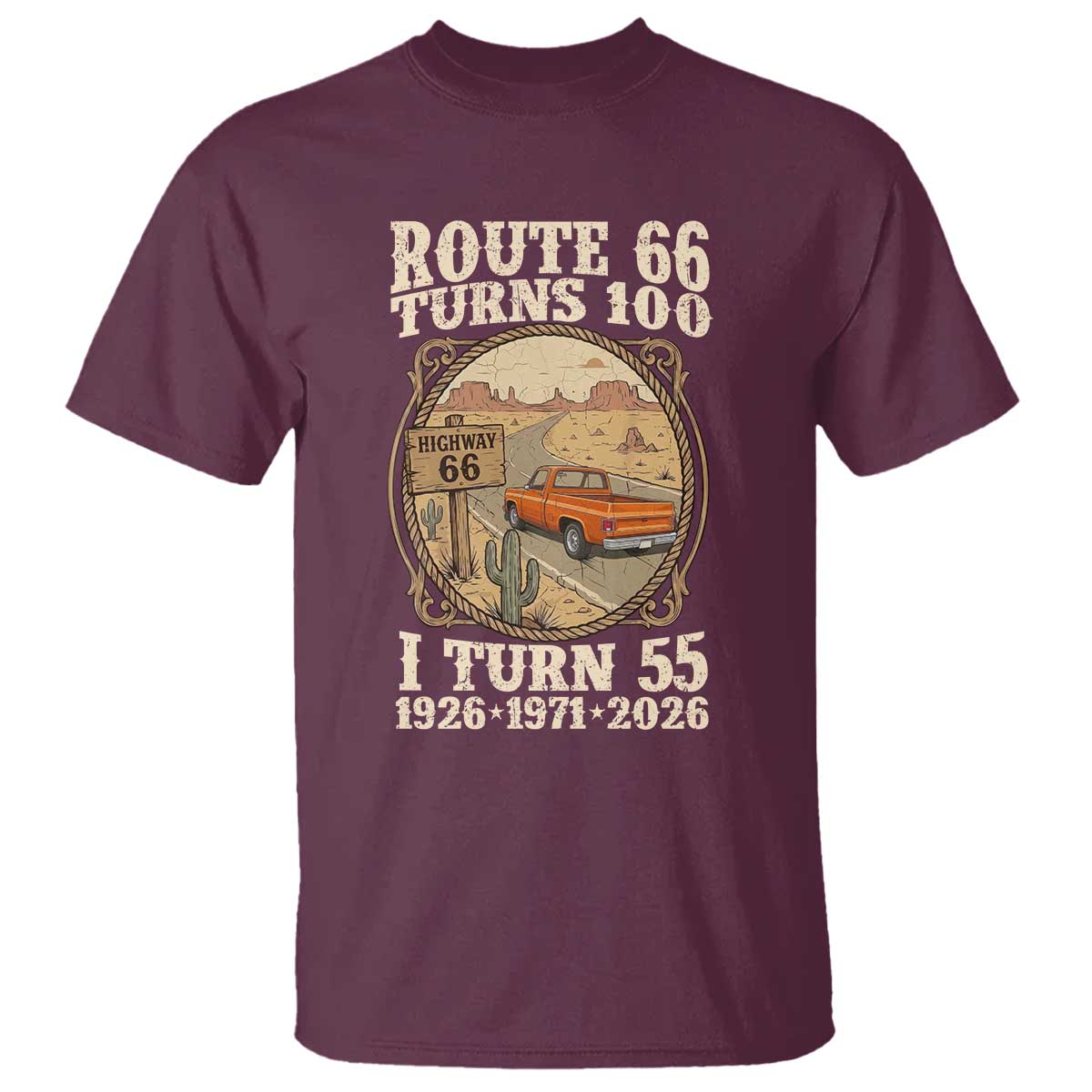 Route Highway 66 Turns 100 I Turn 55 T Shirt Vintage 1971 Road Sign Classic Pickup Truck Lover 55th Birthday Gift
