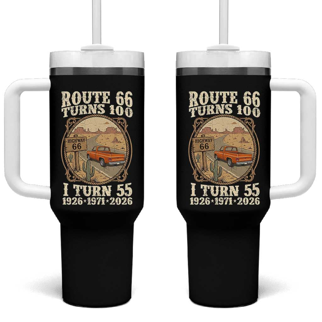 Route Highway 66 Turns 100 I Turn 55 Tumbler With Handle Vintage 1971 Road Sign Classic Pickup Truck Lover 55th Birthday Gift