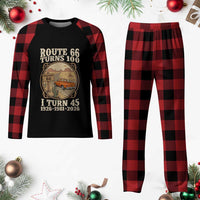 Route Highway 66 Turns 100 I Turn 45 Plaid Pajama Set Vintage 1981 Road Sign Classic Pickup Truck Lover 45th Birthday Gift