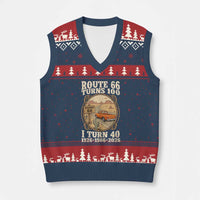 Route Highway 66 Turns 100 I Turn 40 V-Neck Knit Sweater Vest Vintage 1986 Road Sign Classic Pickup Truck Lover 40th Birthday Gift