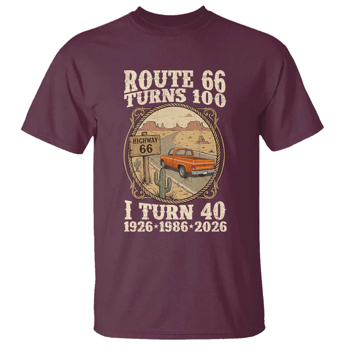 Route Highway 66 Turns 100 I Turn 40 T Shirt Vintage 1986 Road Sign Classic Pickup Truck Lover 40th Birthday Gift