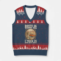 Route Highway 66 Turns 100 I Turn 35 V-Neck Knit Sweater Vest Vintage 1991 Road Sign Classic Pickup Truck Lover 35th Birthday Gift