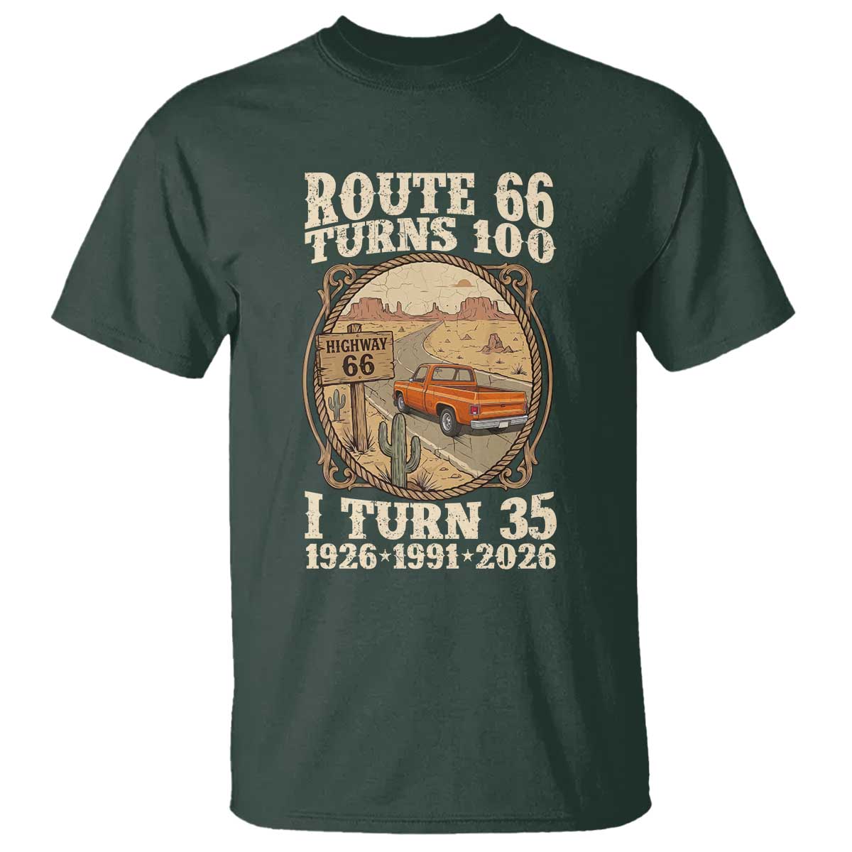 Route Highway 66 Turns 100 I Turn 35 T Shirt Vintage 1991 Road Sign Classic Pickup Truck Lover 35th Birthday Gift