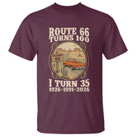 Route Highway 66 Turns 100 I Turn 35 T Shirt Vintage 1991 Road Sign Classic Pickup Truck Lover 35th Birthday Gift