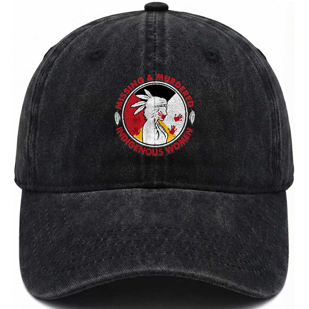 MMIW Missing and Murdered Indigenous Women Red Hand Washed Cotton Baseball Cap