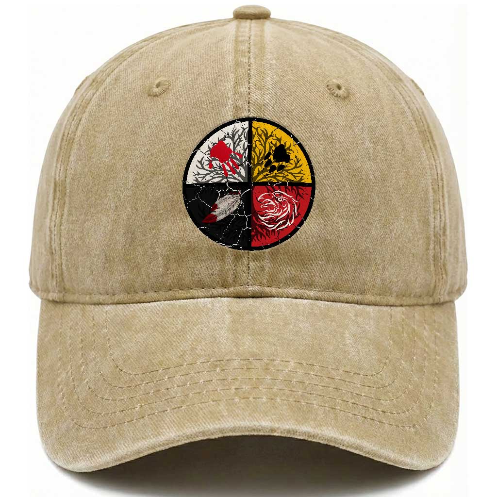 Native American Medicine Wheel MMIW Washed Cotton Baseball Cap