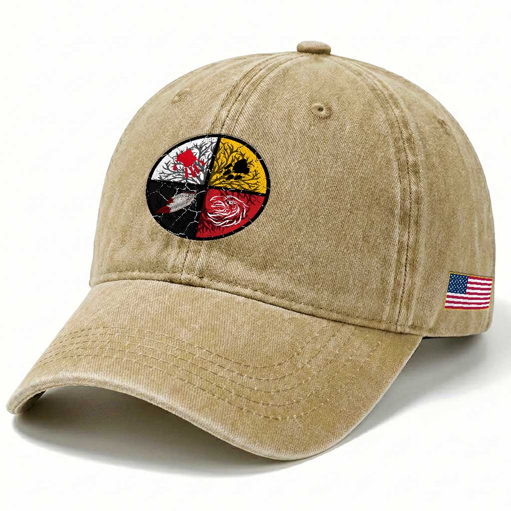 Native American Medicine Wheel MMIW Washed Cotton Baseball Cap