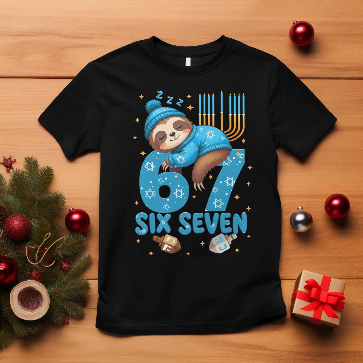 67 Six Seven Meme T Shirt Funny Hanukkah Sloth - Wonder Print Shop