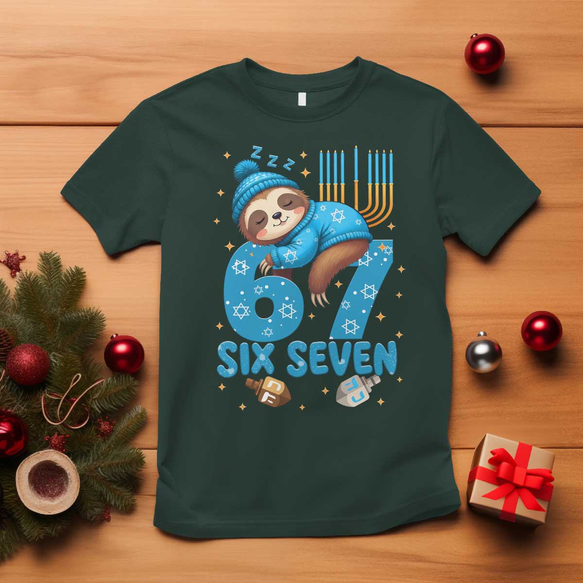 67 Six Seven Meme T Shirt Funny Hanukkah Sloth - Wonder Print Shop