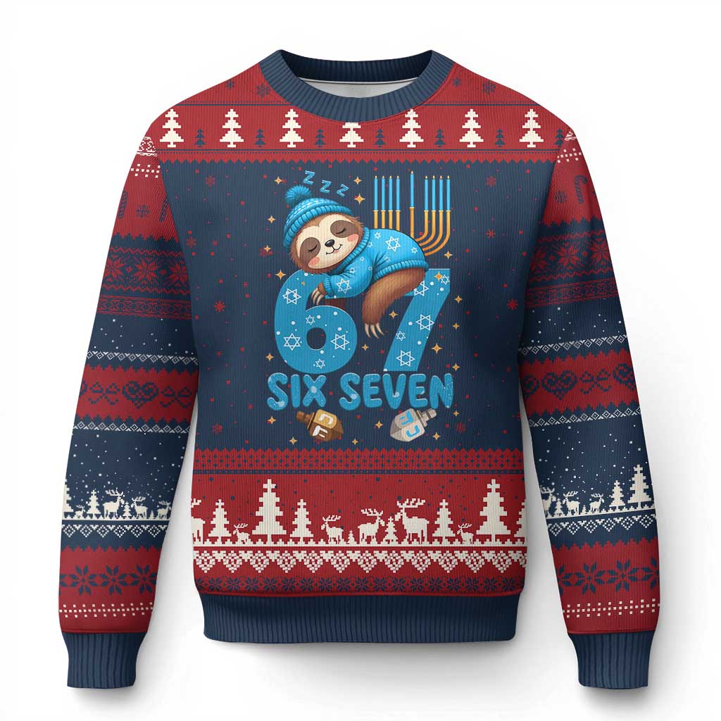 67 Six Seven Meme Ugly Christmas Sweater Funny Hanukkah Sloth - Wonder Print Shop