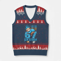 67 Six Seven Meme V-Neck Knit Sweater Vest Funny Hanukkah Sloth - Wonder Print Shop