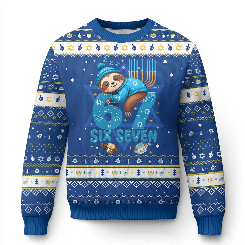 67 Six Seven Chanukkah  Meme Hanukkah Ugly Sweater Funny Lazy Sloth - Wonder Print Shop