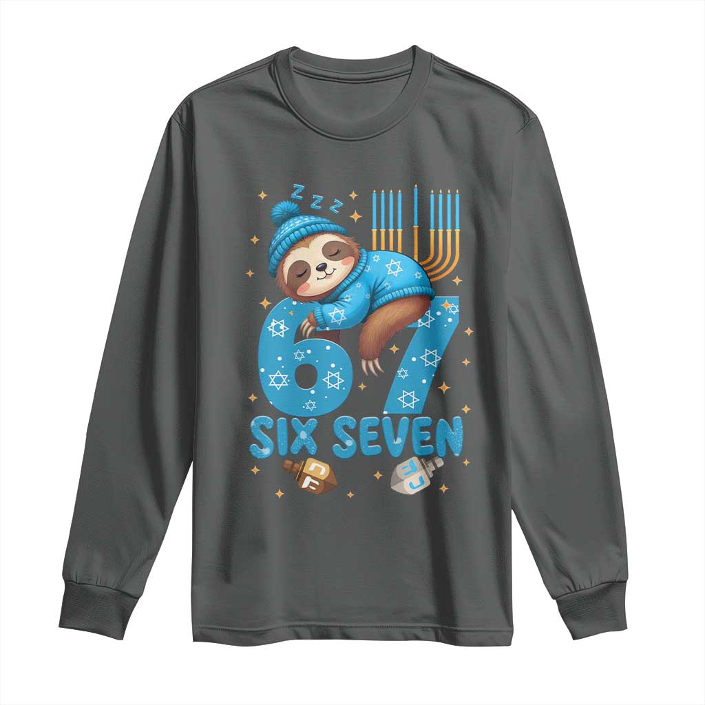 67 Six Seven Meme Long Sleeve Shirt Funny Hanukkah Sloth - Wonder Print Shop