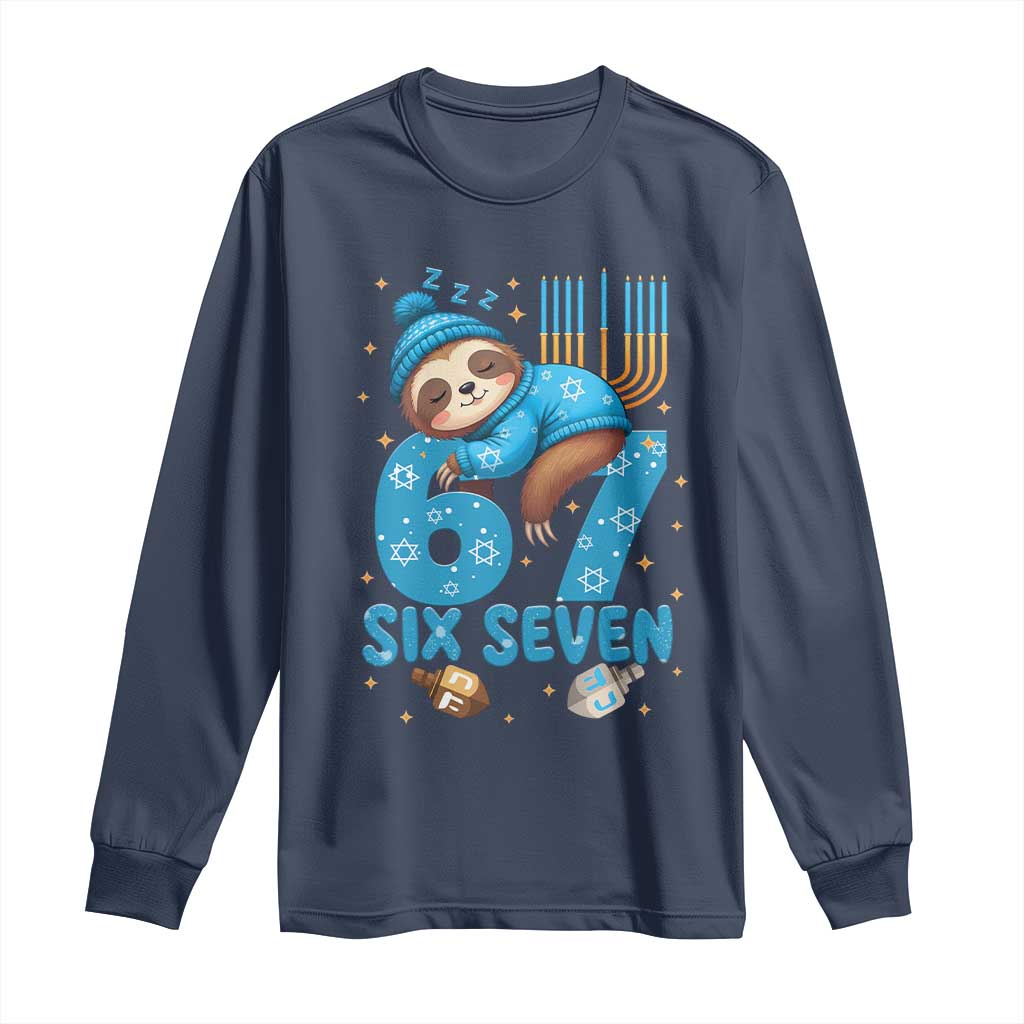 67 Six Seven Meme Long Sleeve Shirt Funny Hanukkah Sloth - Wonder Print Shop