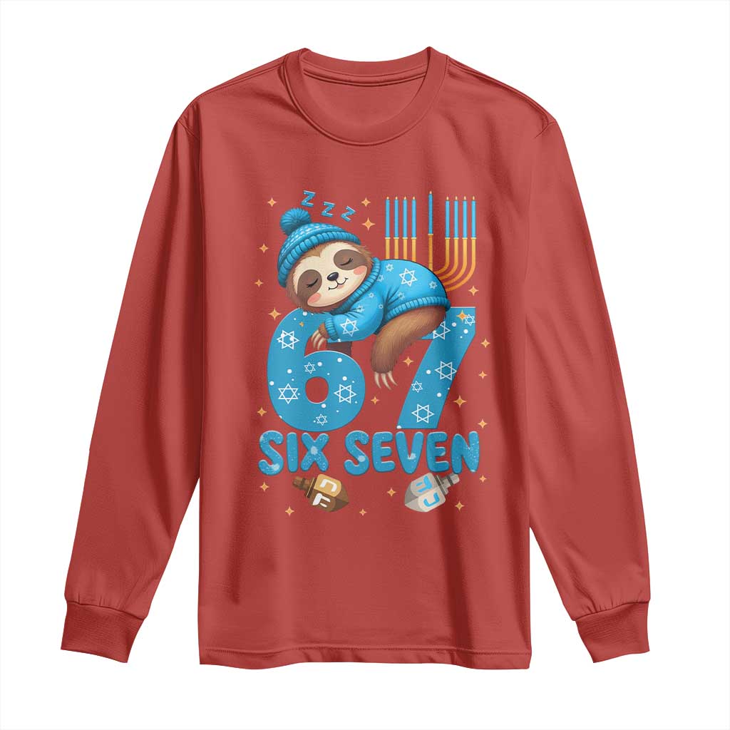 67 Six Seven Meme Long Sleeve Shirt Funny Hanukkah Sloth - Wonder Print Shop