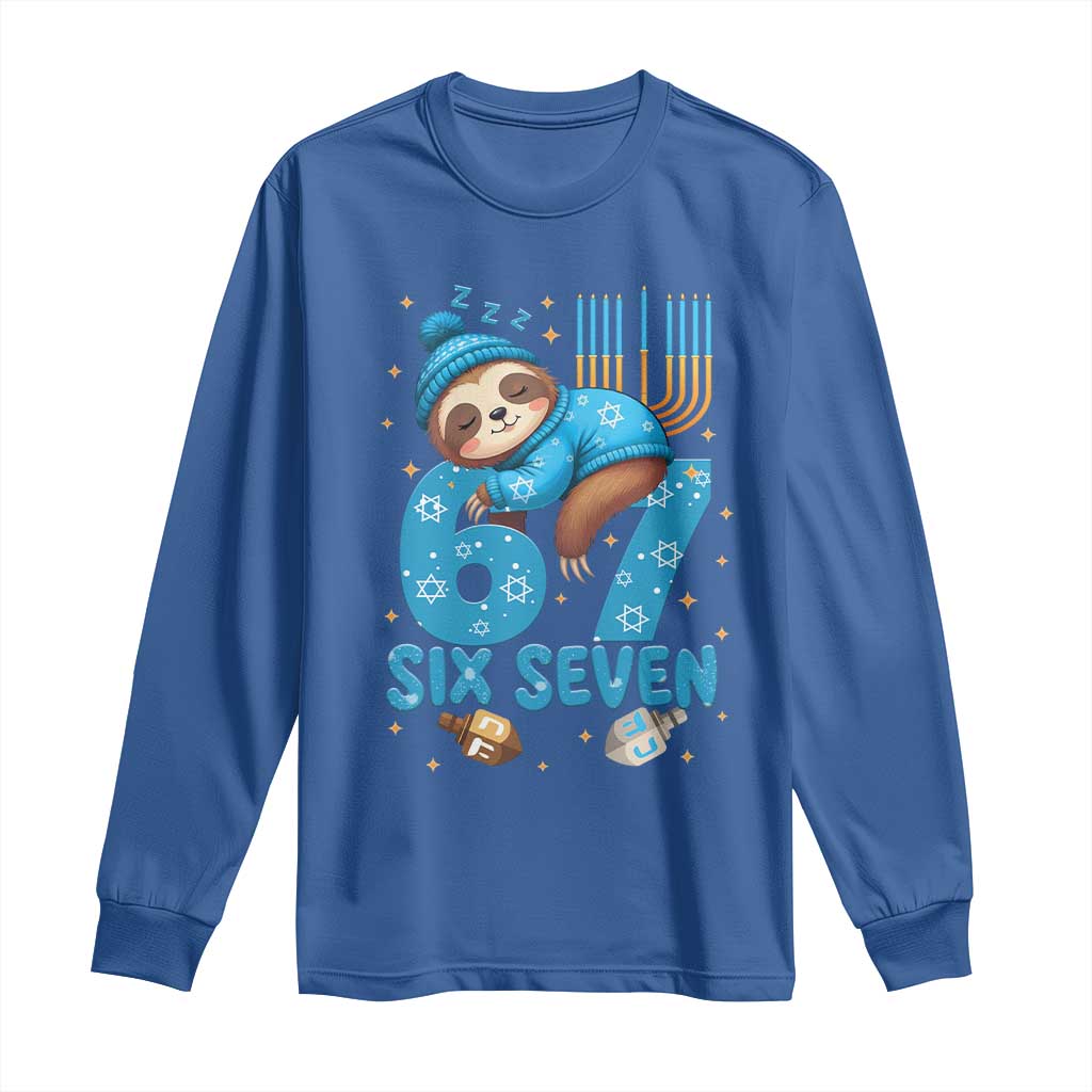 67 Six Seven Meme Long Sleeve Shirt Funny Hanukkah Sloth - Wonder Print Shop