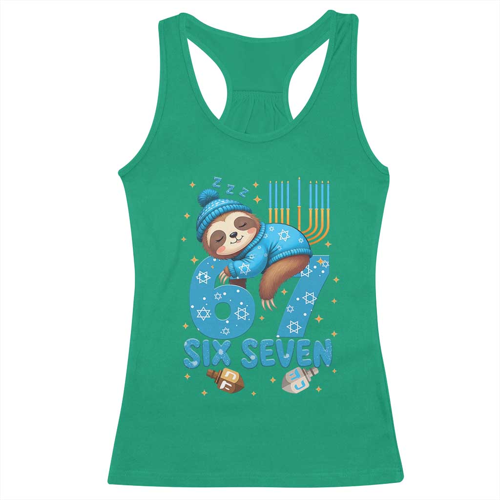 67 Six Seven Meme Racerback Tank Top Funny Hanukkah Sloth - Wonder Print Shop