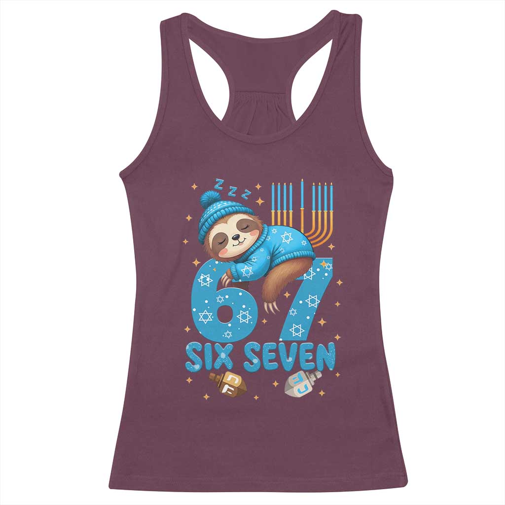 67 Six Seven Meme Racerback Tank Top Funny Hanukkah Sloth - Wonder Print Shop
