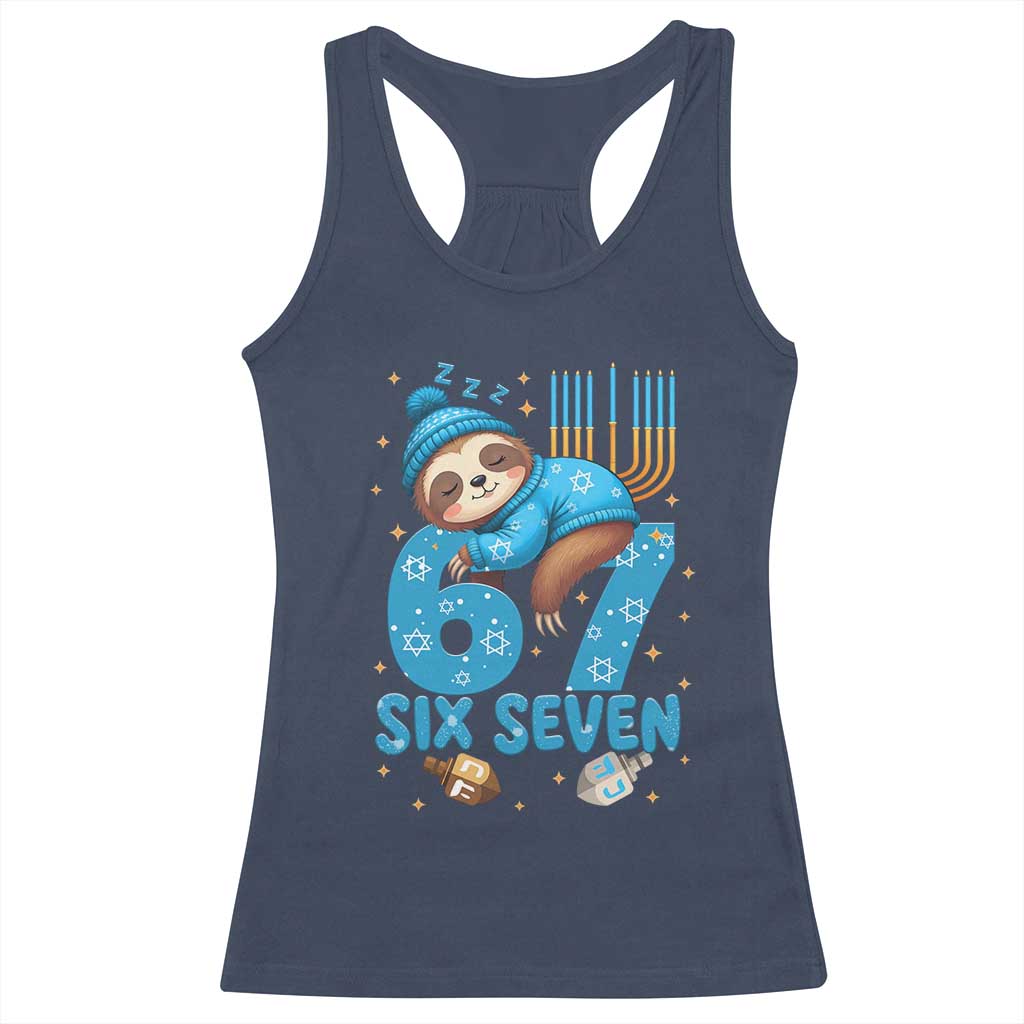 67 Six Seven Meme Racerback Tank Top Funny Hanukkah Sloth - Wonder Print Shop