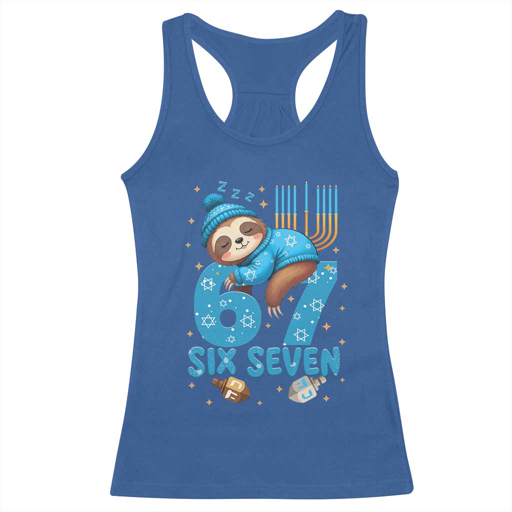 67 Six Seven Meme Racerback Tank Top Funny Hanukkah Sloth - Wonder Print Shop