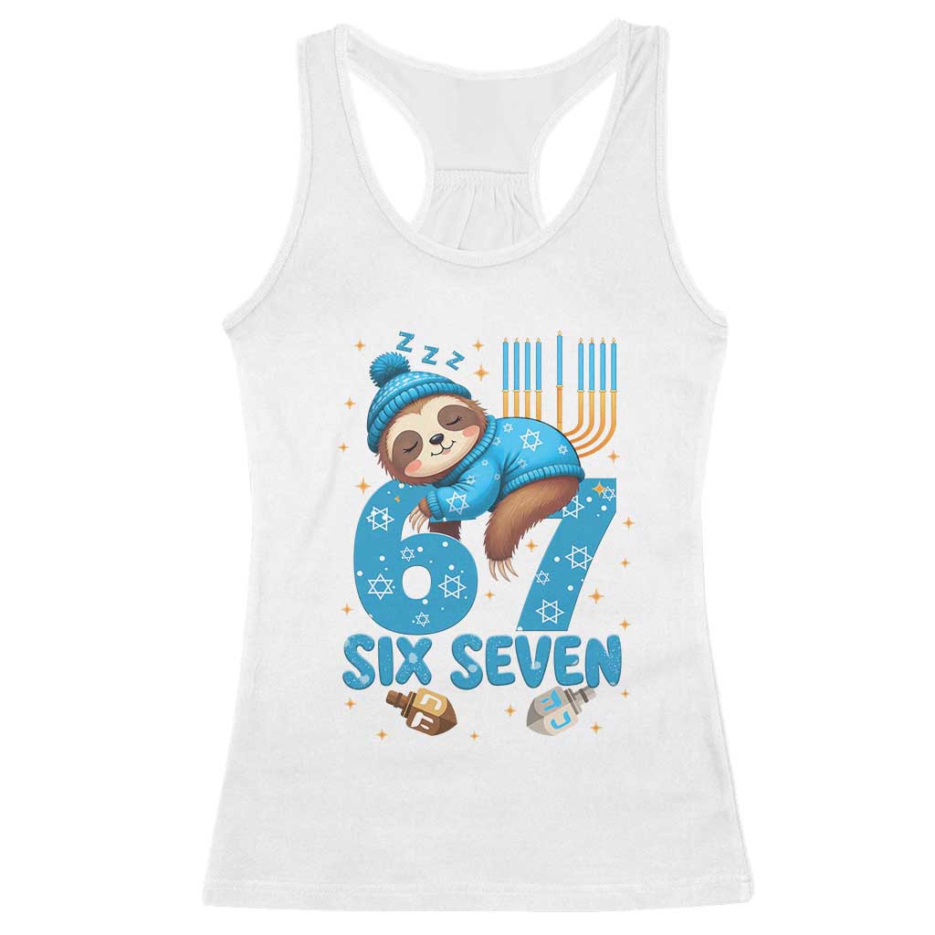 67 Six Seven Meme Racerback Tank Top Funny Hanukkah Sloth - Wonder Print Shop
