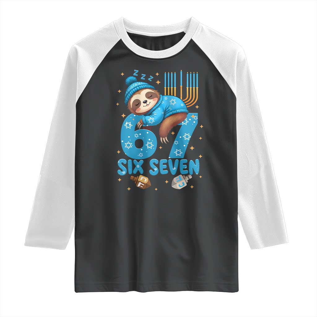 67 Six Seven Meme Raglan Shirt Funny Hanukkah Sloth - Wonder Print Shop