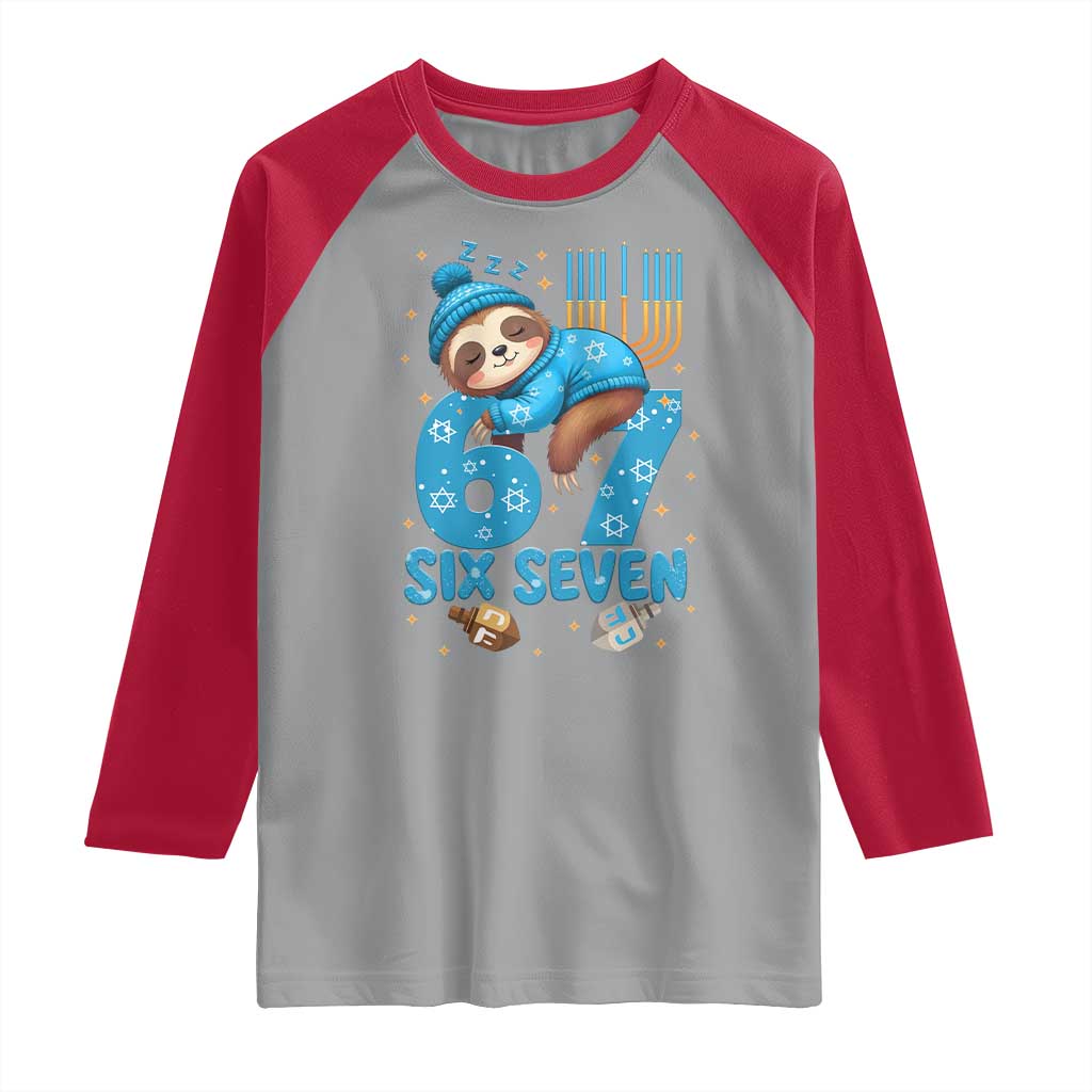 67 Six Seven Meme Raglan Shirt Funny Hanukkah Sloth - Wonder Print Shop