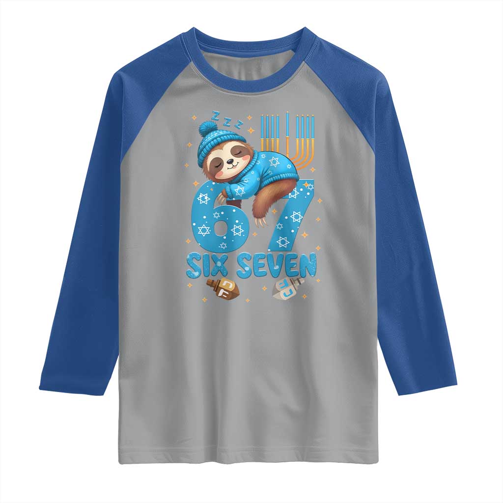 67 Six Seven Meme Raglan Shirt Funny Hanukkah Sloth - Wonder Print Shop