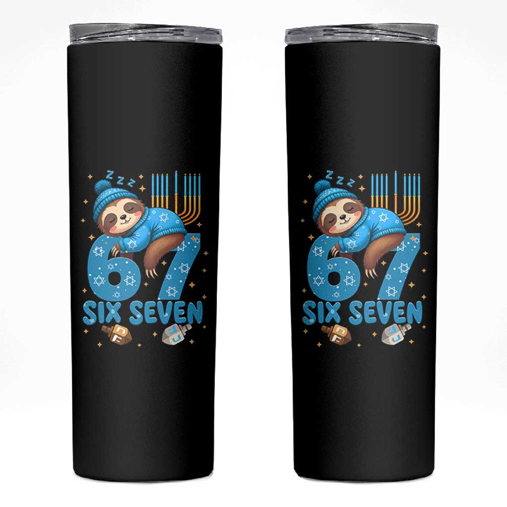 67 Six Seven Meme Skinny Tumbler Funny Hanukkah Sloth - Wonder Print Shop