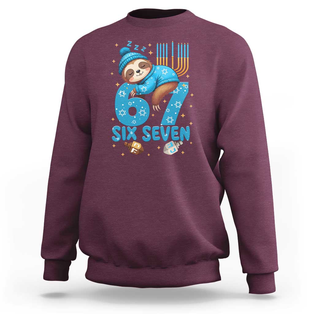 67 Six Seven Meme Sweatshirt Funny Hanukkah Sloth - Wonder Print Shop