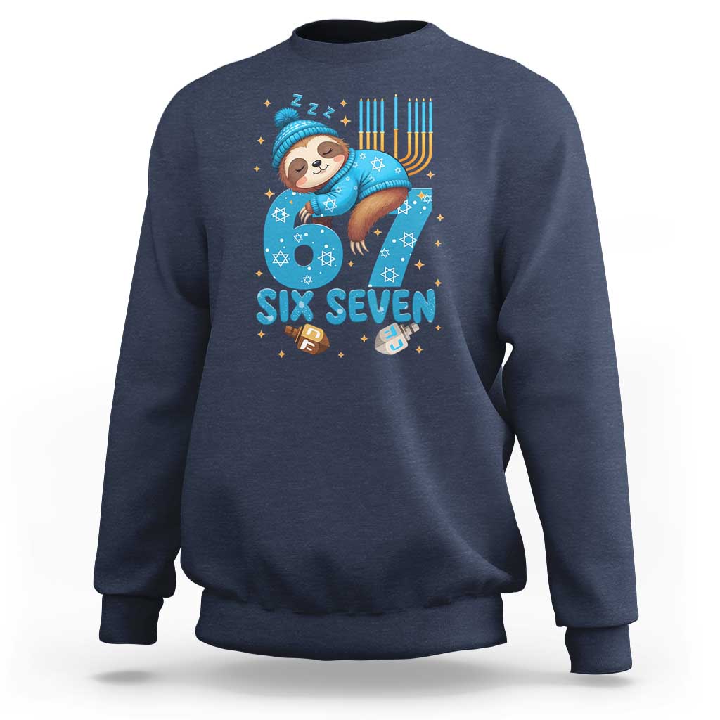 67 Six Seven Meme Sweatshirt Funny Hanukkah Sloth - Wonder Print Shop