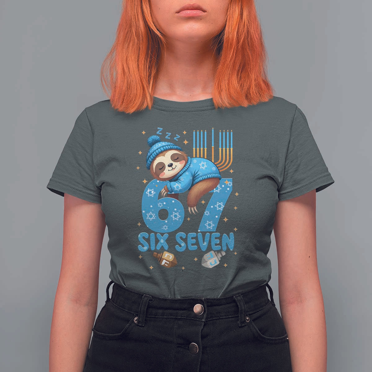67 Six Seven Meme T Shirt For Women Funny Hanukkah Sloth - Wonder Print Shop