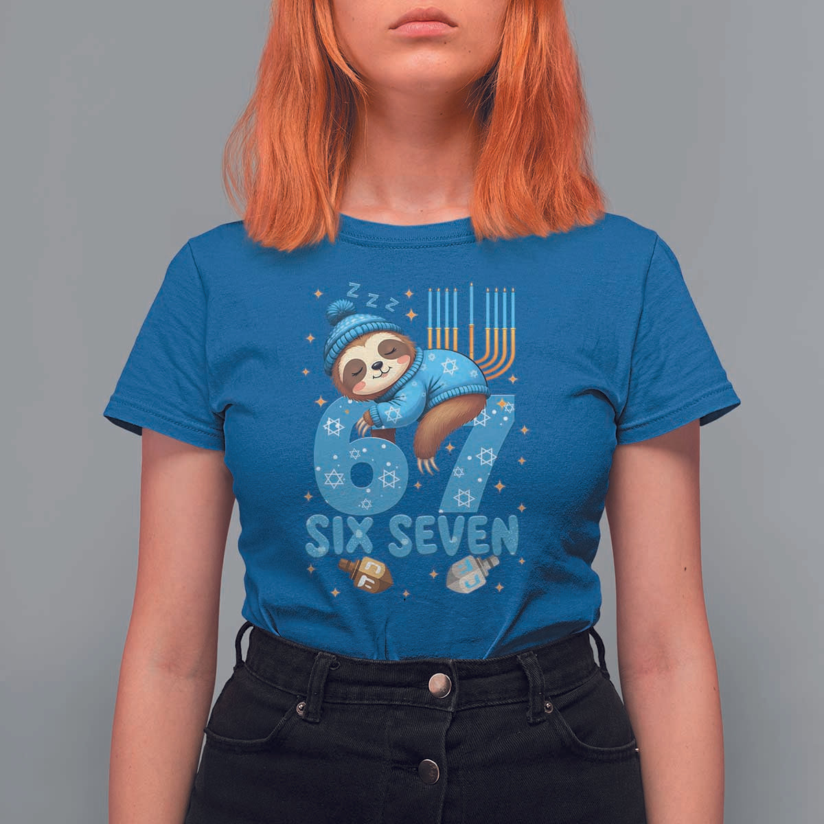 67 Six Seven Meme T Shirt For Women Funny Hanukkah Sloth - Wonder Print Shop