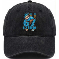 67 Six Seven Meme Washed Cotton Baseball Cap Funny Hanukkah Sloth